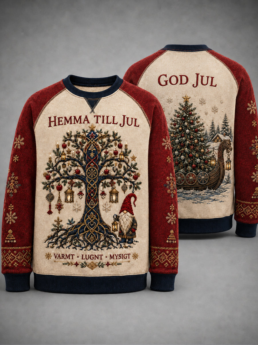 Herrtröja med svensk julprint, rund hals och lång ärm