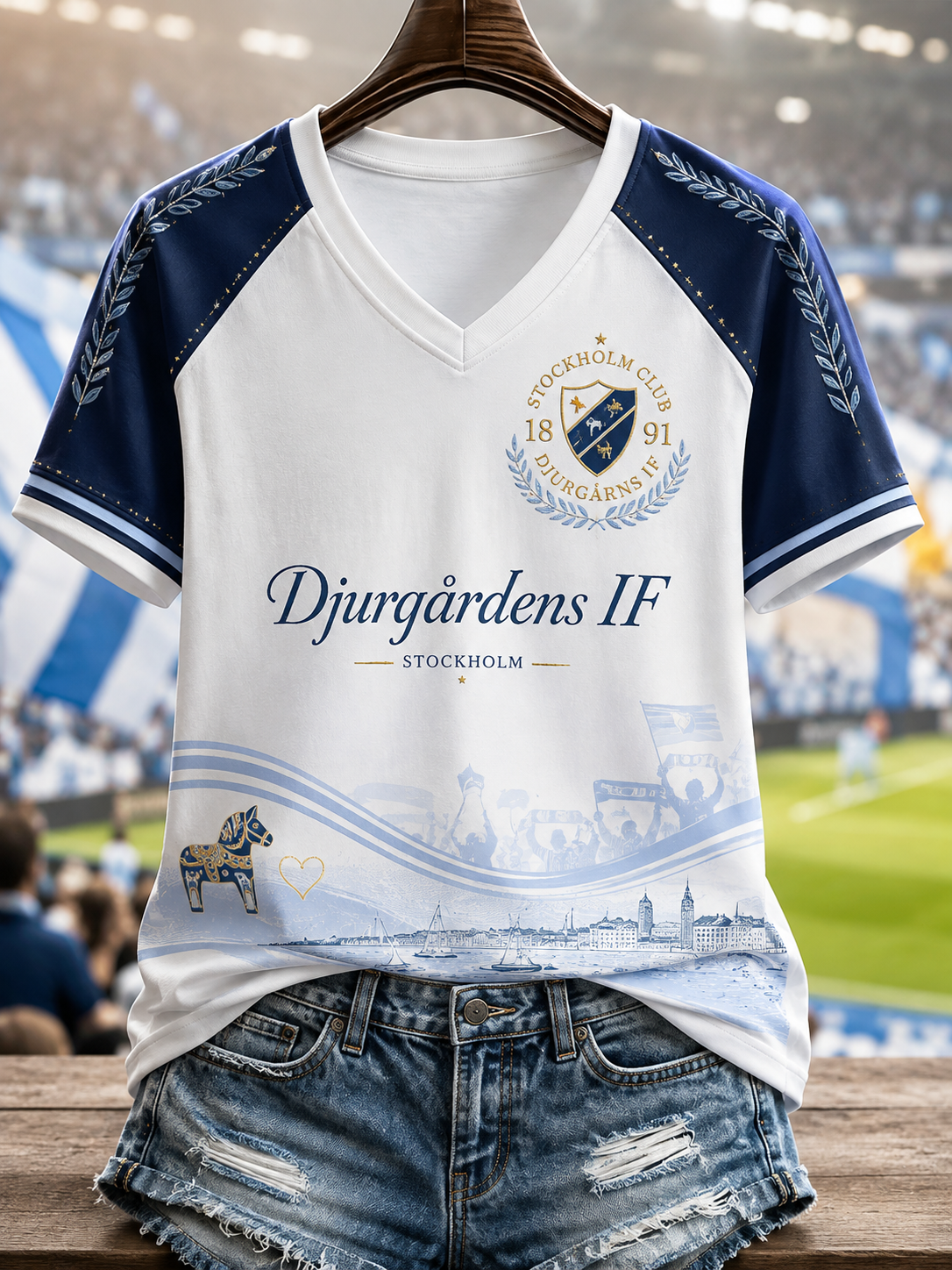 Damer Djurgårdens IF V-ringad axellös kortärmad t-shirt