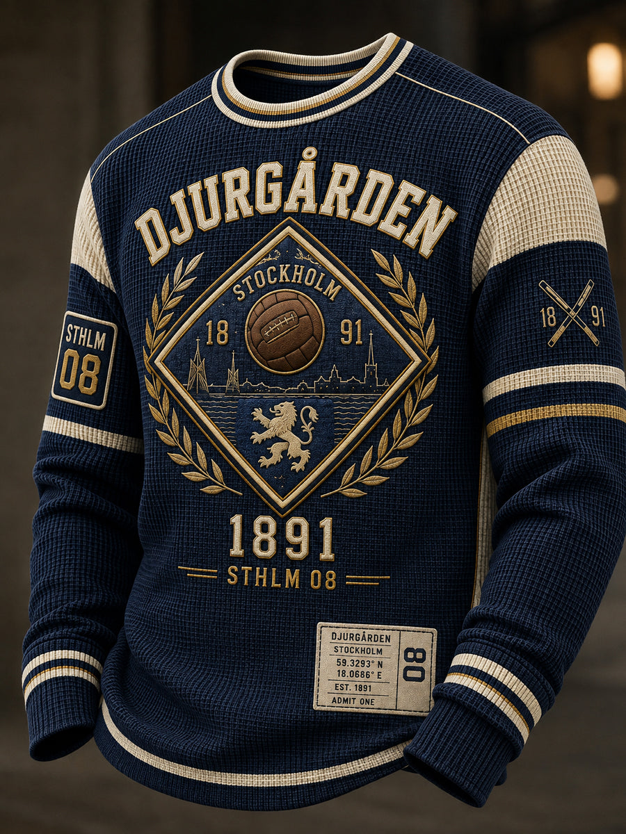 Mäns svensk fotboll Djurgården Fans Lover Waffle Lång ärm T-shirt