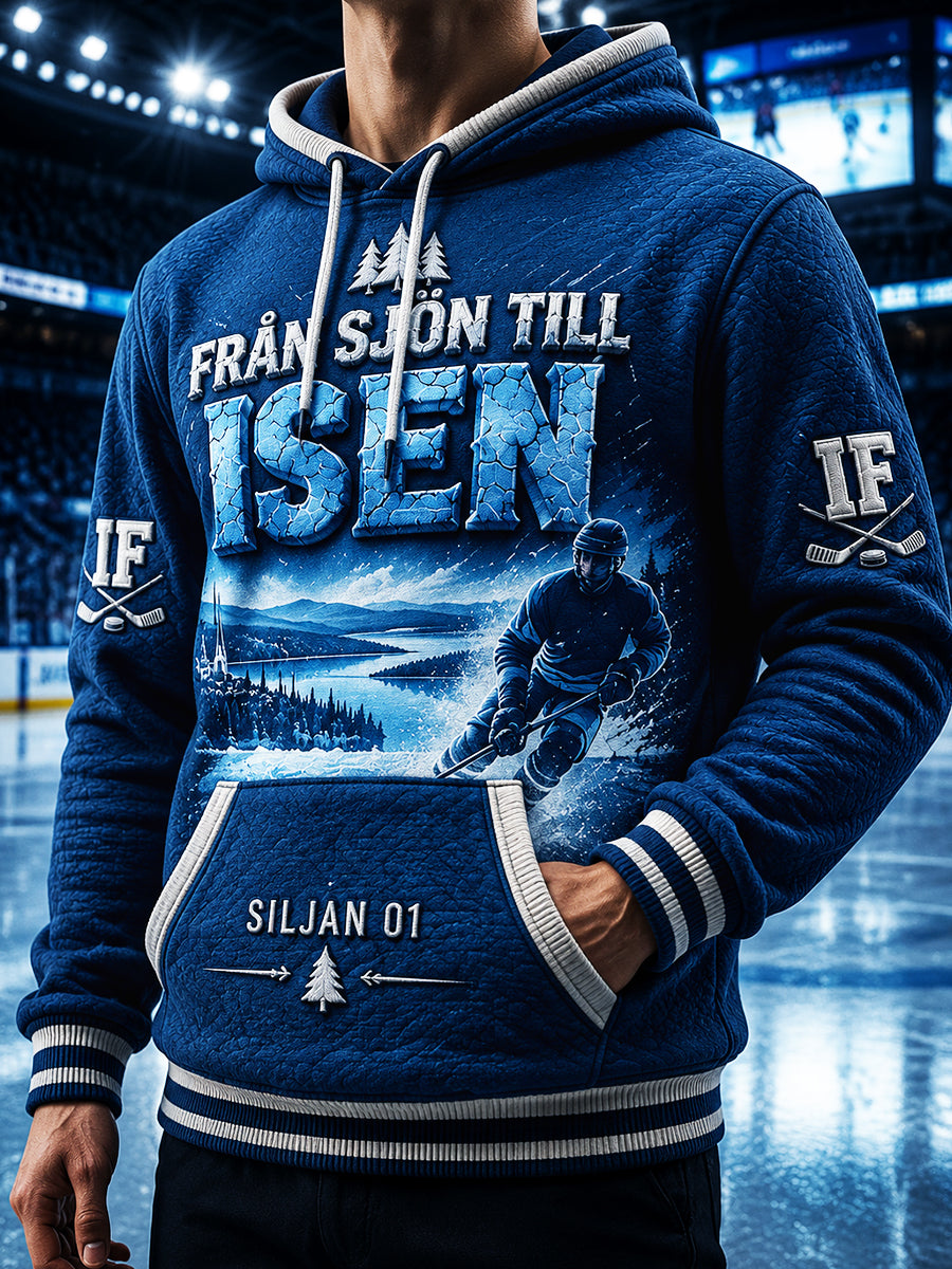 Mäns mörkblå svensk ishockeytröja med Leksands IF-tryck, avslappnad hoodie