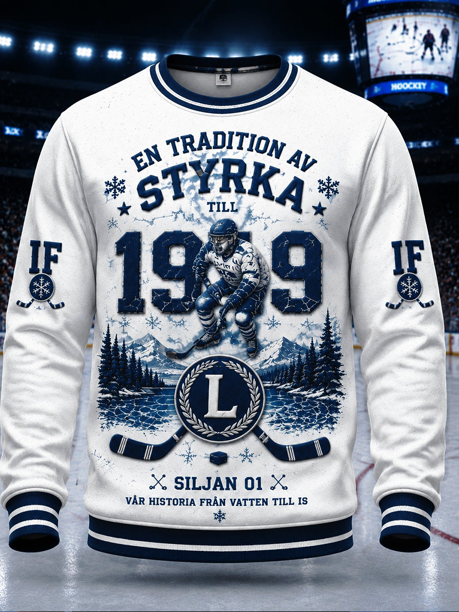 Vit, avslappnad sweatshirt för herrar från Leksands IF med svensk ishockeytryck