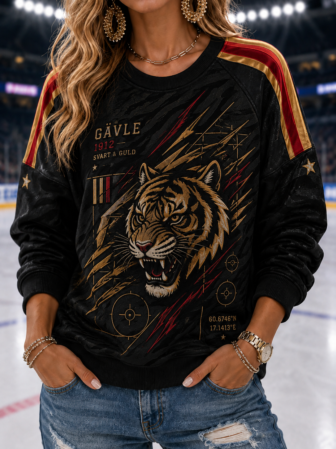 Damernas svenska ishockeylag Brynäs IF-tröja med raglanärmar