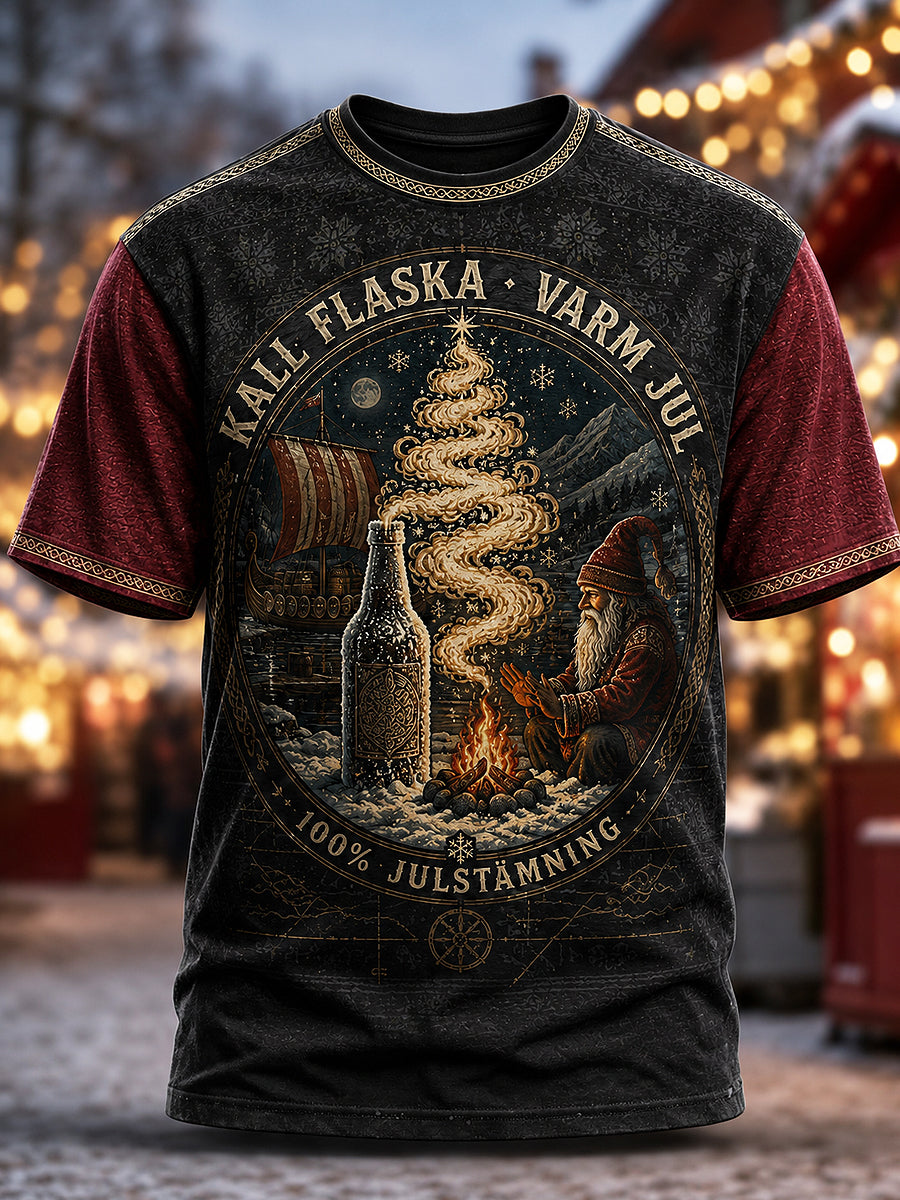 Mäns svenska jul tryckt Vintage Fashion Loose Short Slem T-shirt