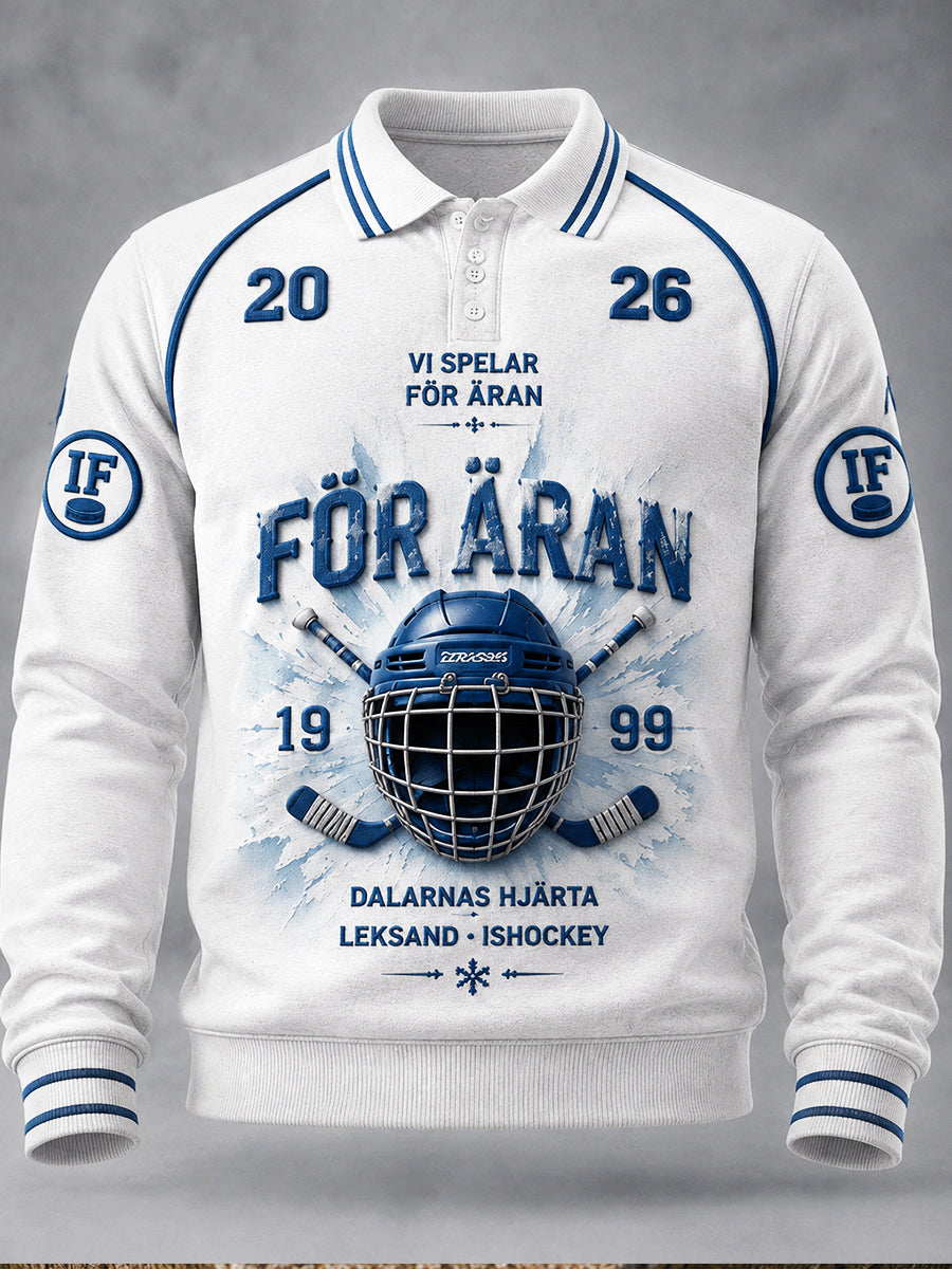 Herrpolotröja i schweizisk ishockeystil från Leksands IF, tryckt och avslappnad med lång ärm