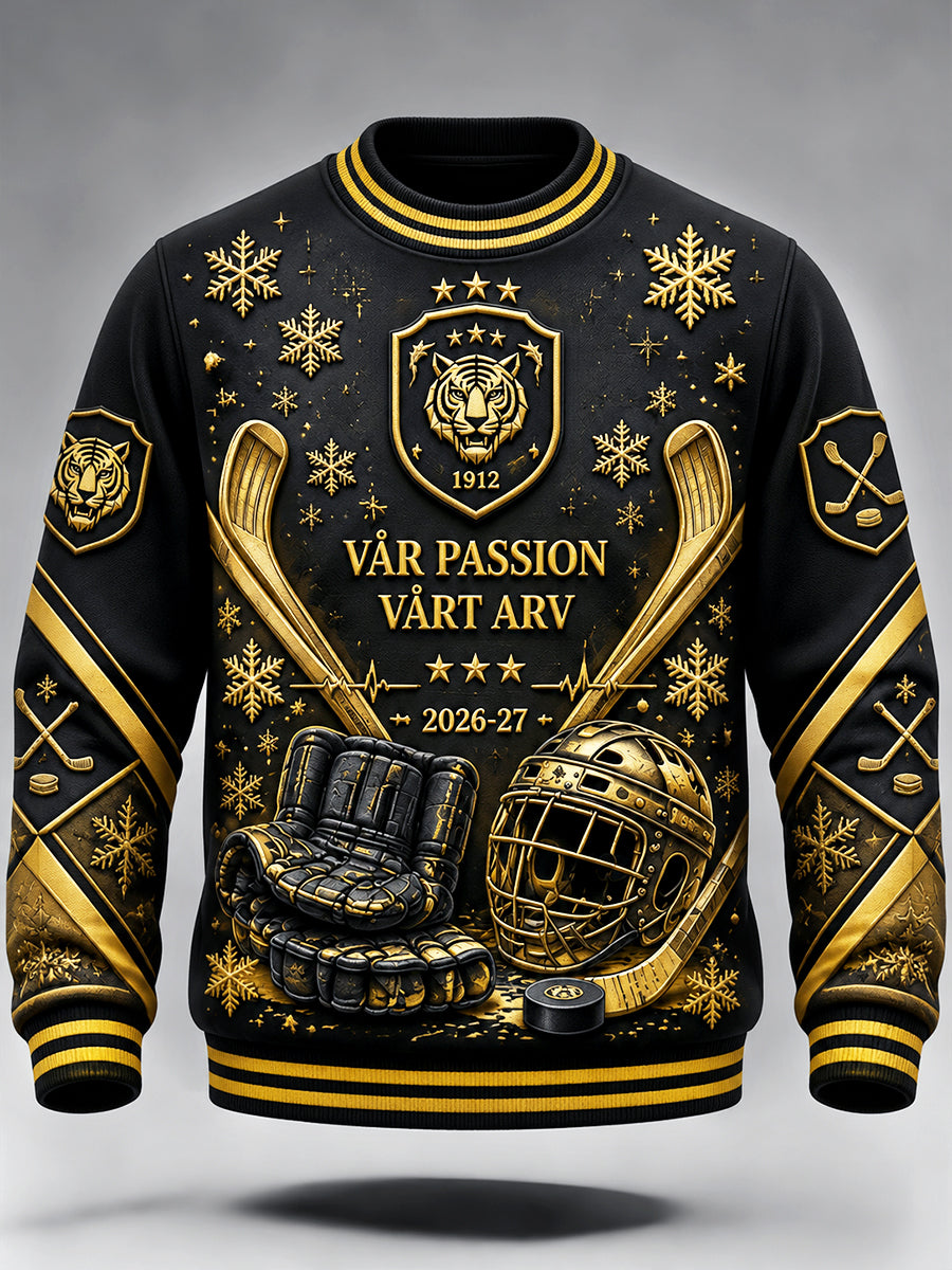 Manssvart Brynäs IF-svensk ishockeymönstrad tryckt casual-tröja