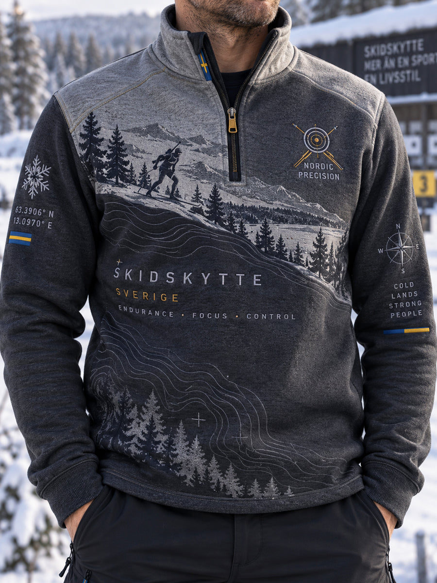 Herr Sverige Skidskytte Heritage-luftig tröja med halvdragkedja