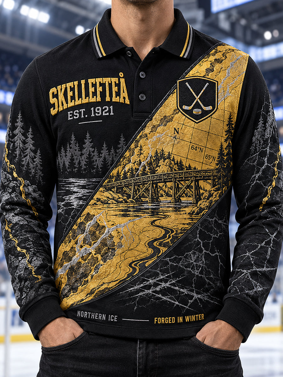 Herrpolskjorta i piké med långa ärmar från Skellefteå AIK, tryckt design