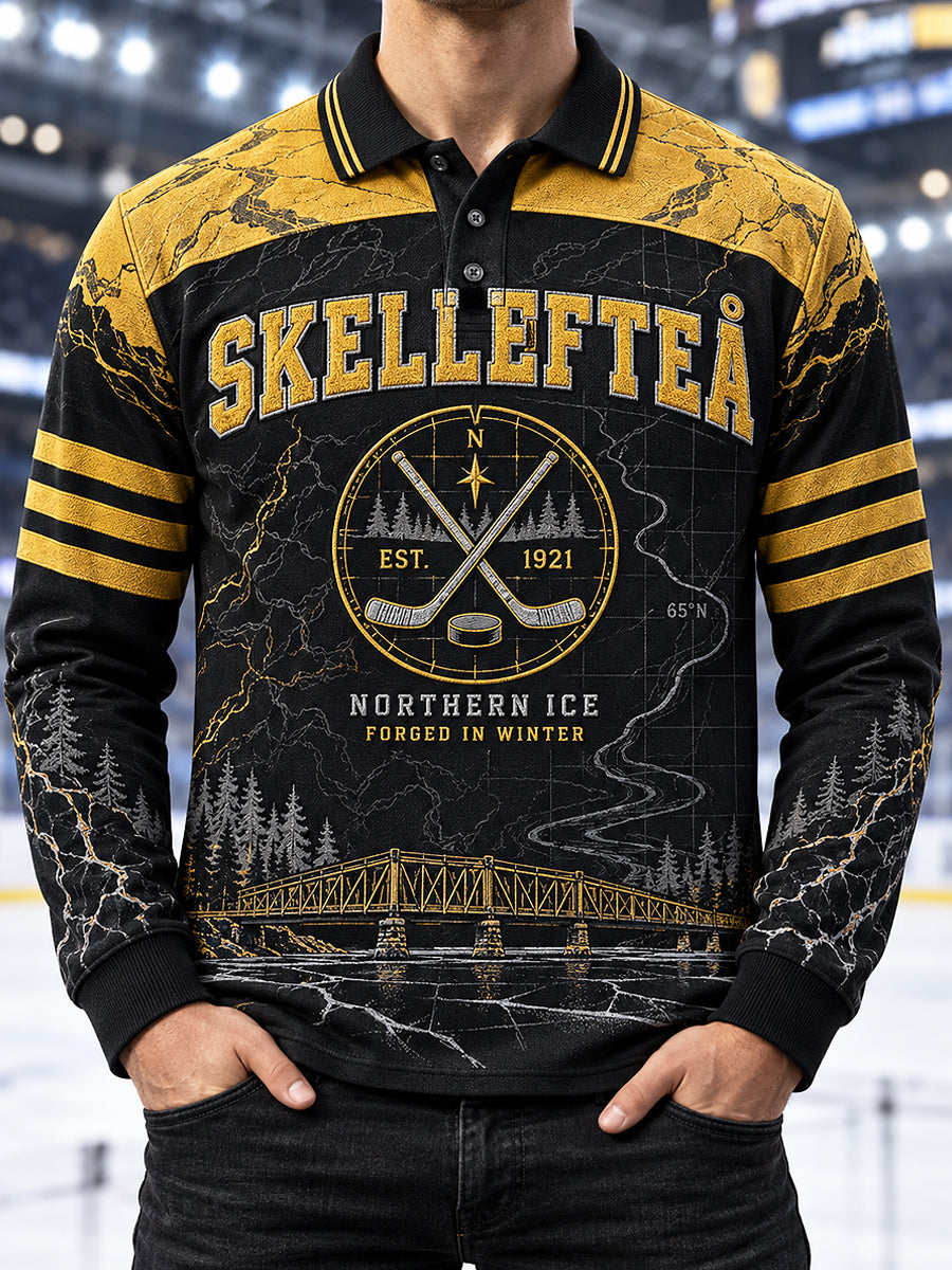 Herrpolskjorta i piké med långa ärmar från Skellefteå AIK, tryckt design
