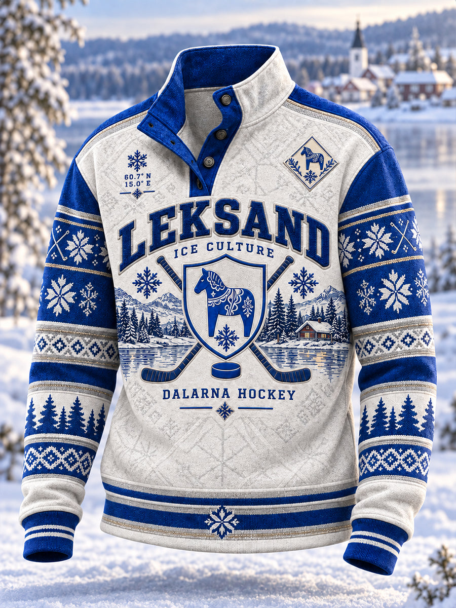 Herrarnas svenska ishockeytröja Leksands IF – fyrgångskepsad hoodie för fans och älskare