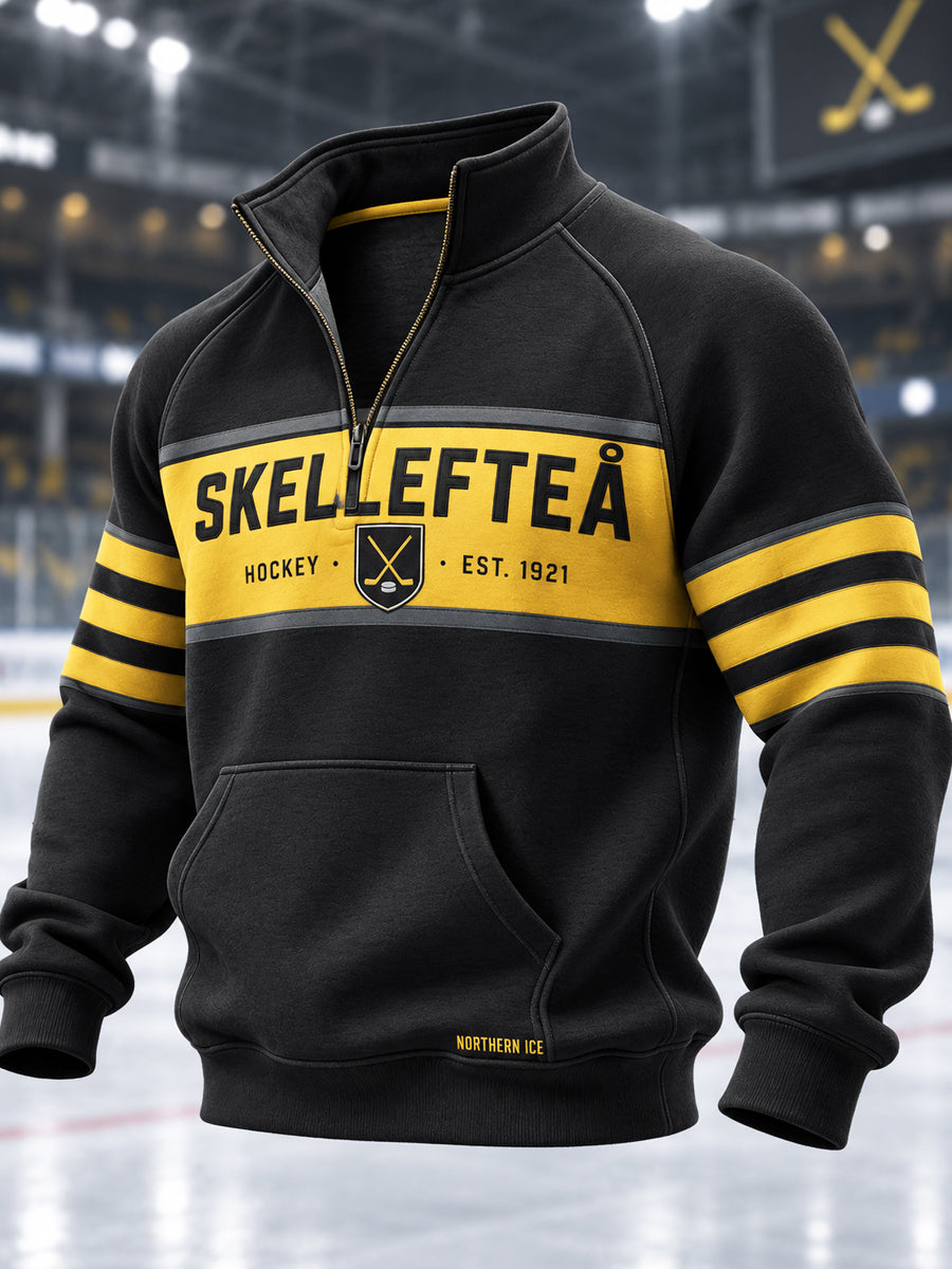 Herrtröja från Skellefteå AIK med tryckt halvdragkedja, uppfälld krage och raglanärmar