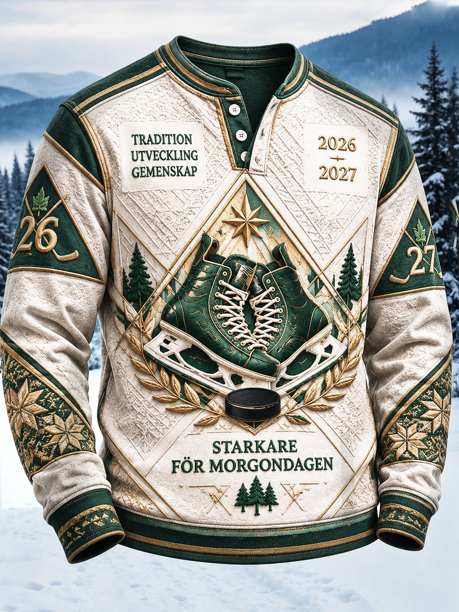 Herrtröja i Off-White med svensk ishockey-IF Björklöven-mönster och print