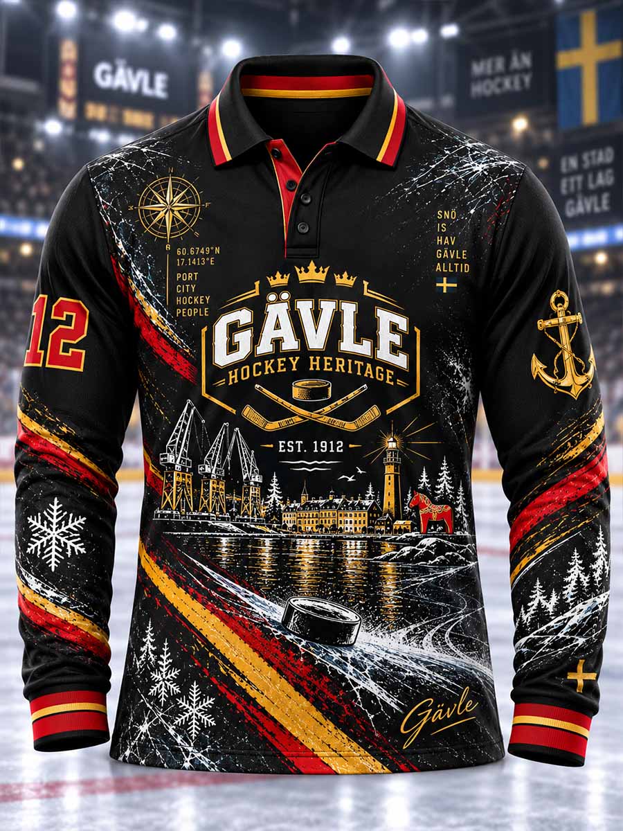 Mäns Gävle Hockey Team Grafisk Sweatshirt Polo tröja