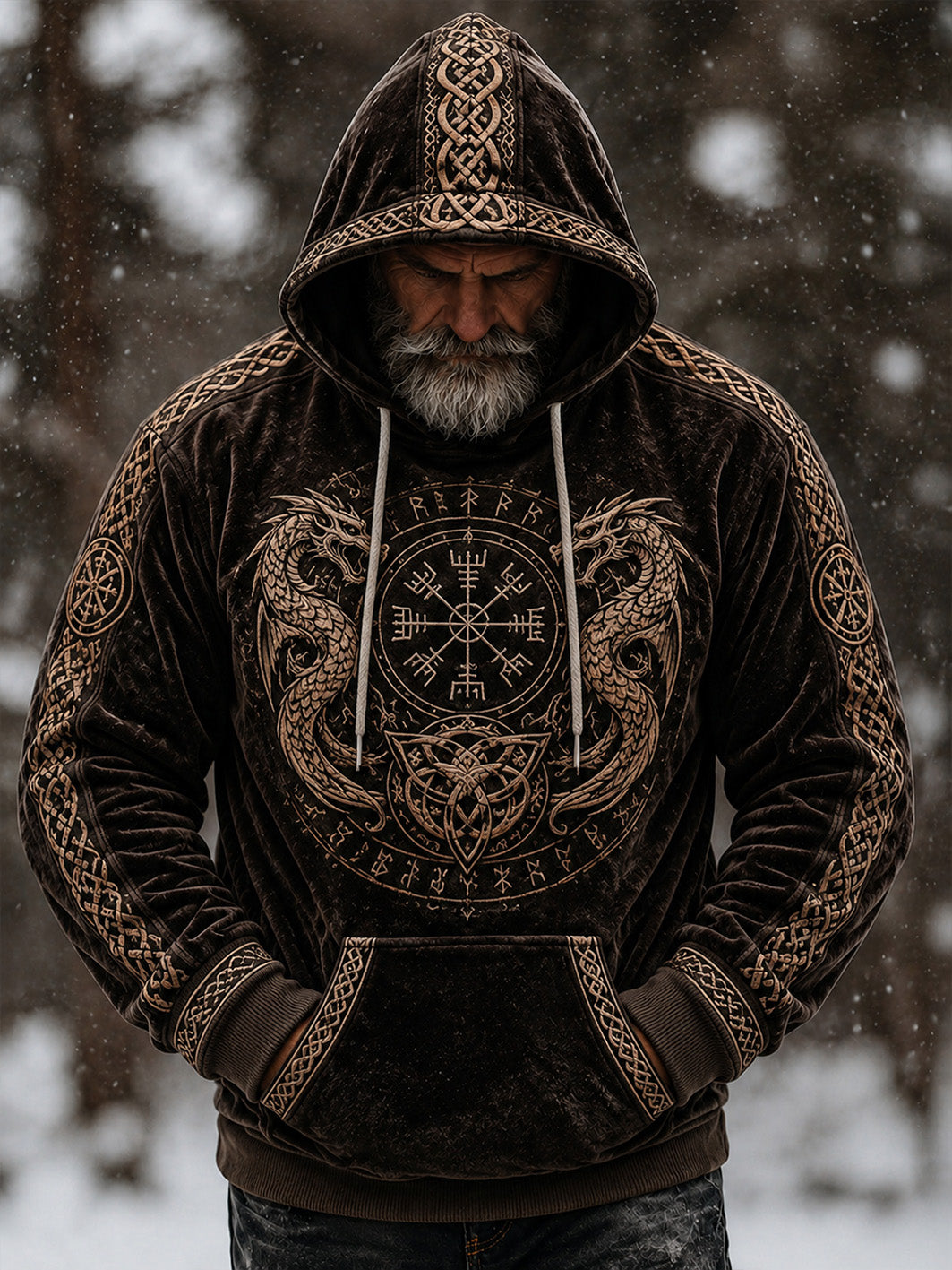Manslig casual flanell-hoodie med retrovikingamönster