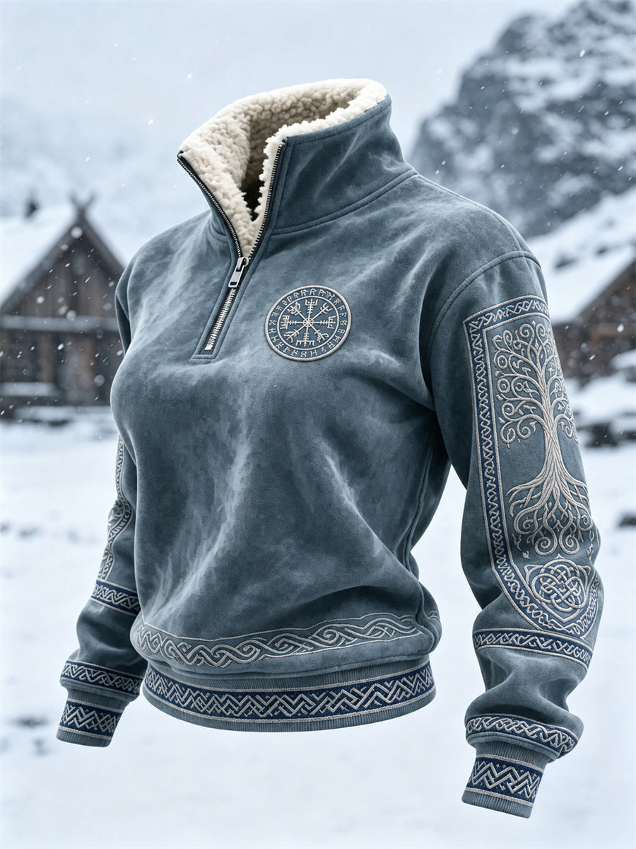 Kvinnors Viking Vegvisir träd av livet Celtic Knot Fur Collar Topp