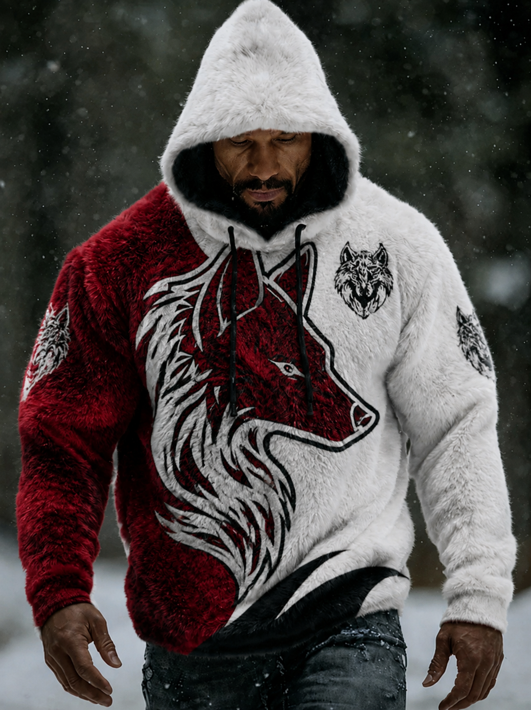 Herr Viking Vintage Varg Keltisk Flanellvarm Hoodie