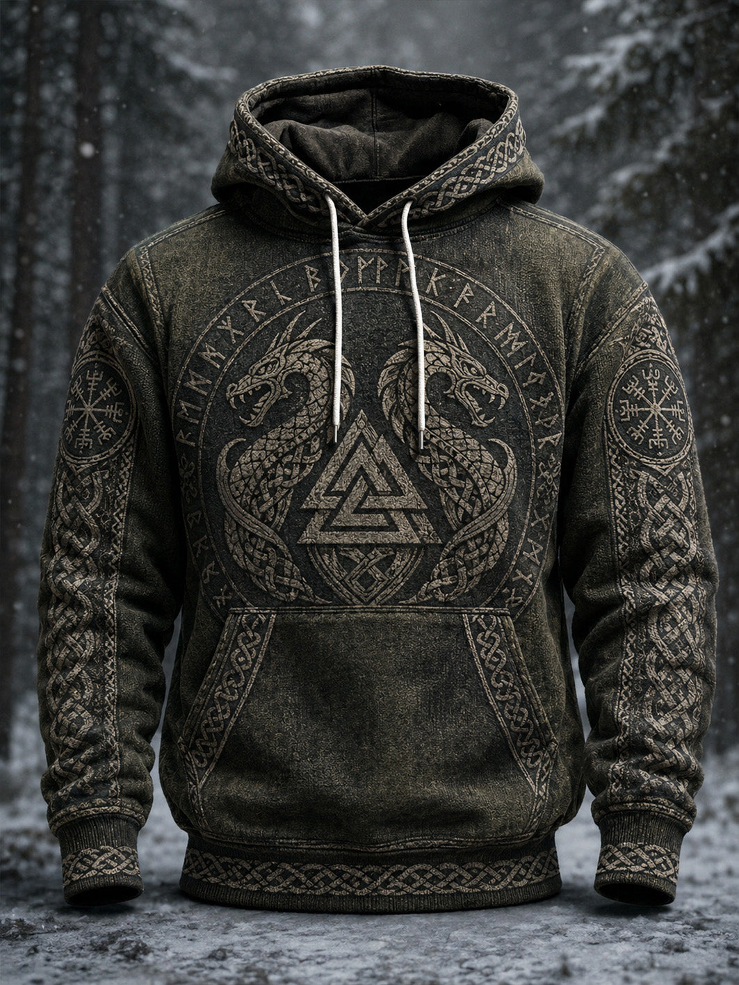 Mäns retro Viking stil mönster tryckt avslappnad huvrör