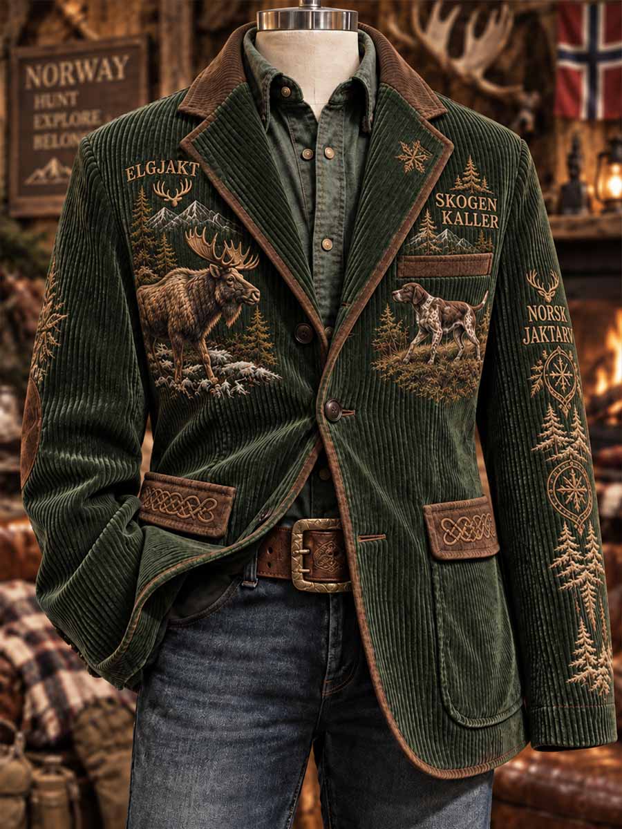 Menns vintage tradisjonell blazer med høstjaktmønster