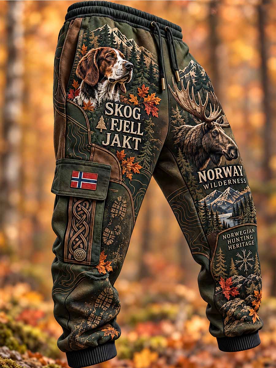 Herrer Retro Tradisjonelle Jaktseongs Mønster Trykte Bukser