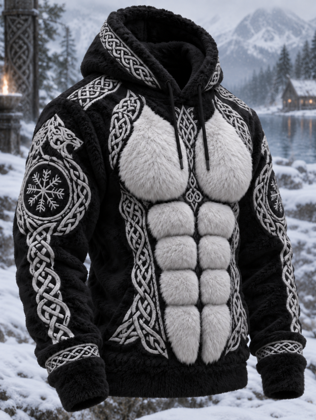 Herrlig vikingatröja i jacquardstickat mönster med keltiskt knutmotiv, muskellinje-inspirerad konst, mjuk och varm hoodie