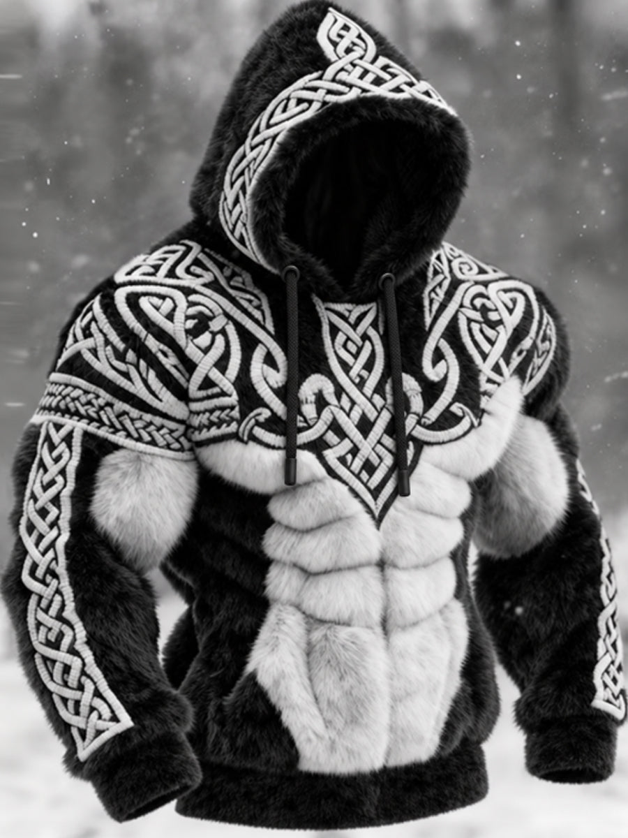Mäns Viking Tribal Jacquard Celtic Knop muskellinje inspirerad konst Flannel varm Hoodie