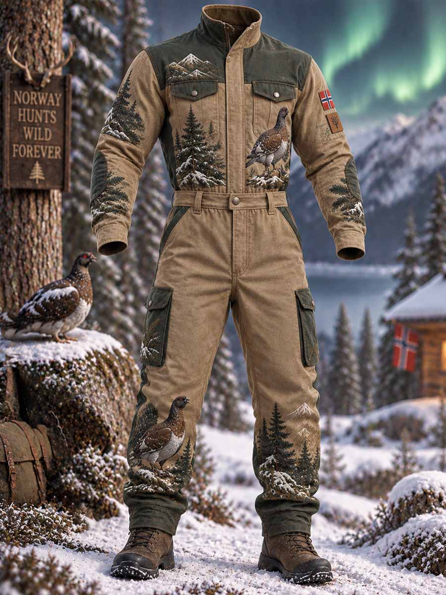 Menns retro jumpsuit med jaktsesongmønster for utendørsbruk