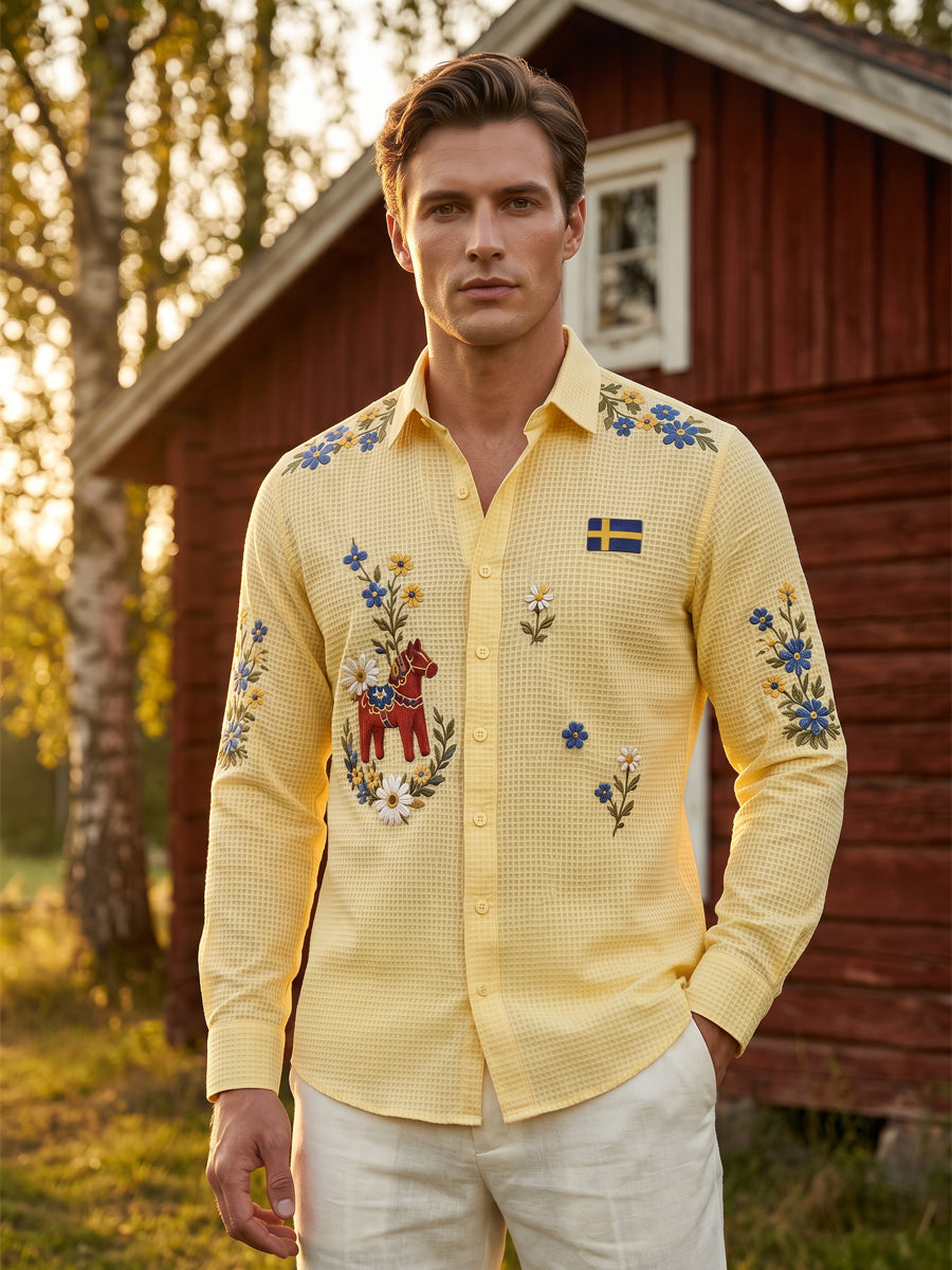 Men's Midsummer Floral Long-Sleeved Shirt