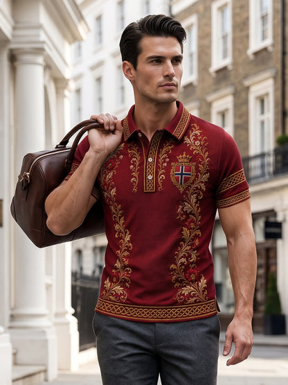 Men's Retro Nordic Style Norwegian Art Print Casual Polo Shirt