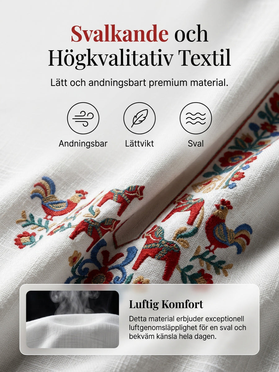 Women's vintage-style blouse, inspired by the Swedish Midsummer tradition, in cotton and linen fabric