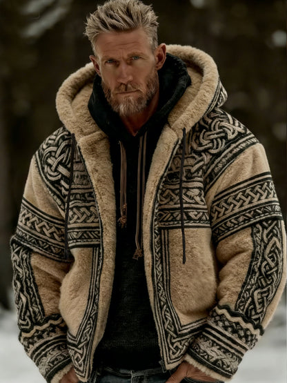 Men's Viking Celtic Art Plush Cozy Warm Zipper Flannel Jacket