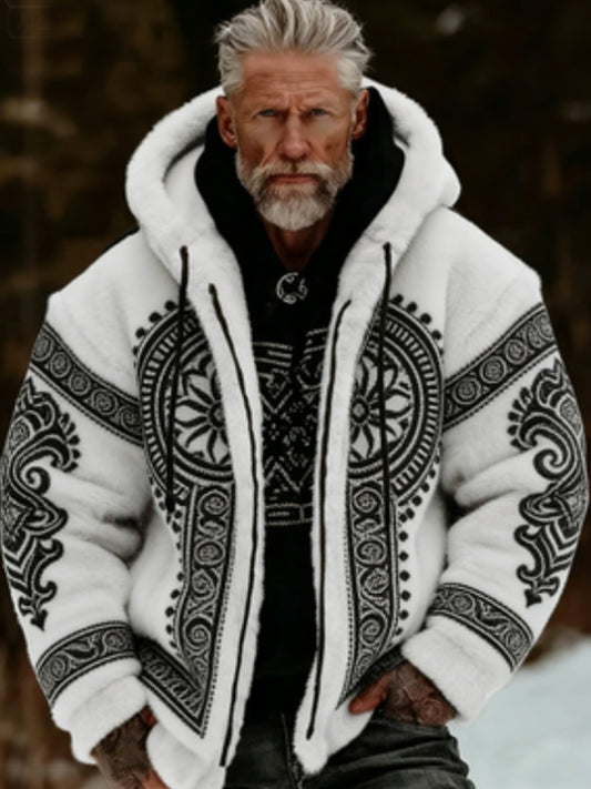 Men's Viking Celtic Art Plush Cozy Warm Zipper Jacket