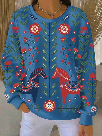 Women's Swedish Dala Horse Art Print Casual Sweatshirt