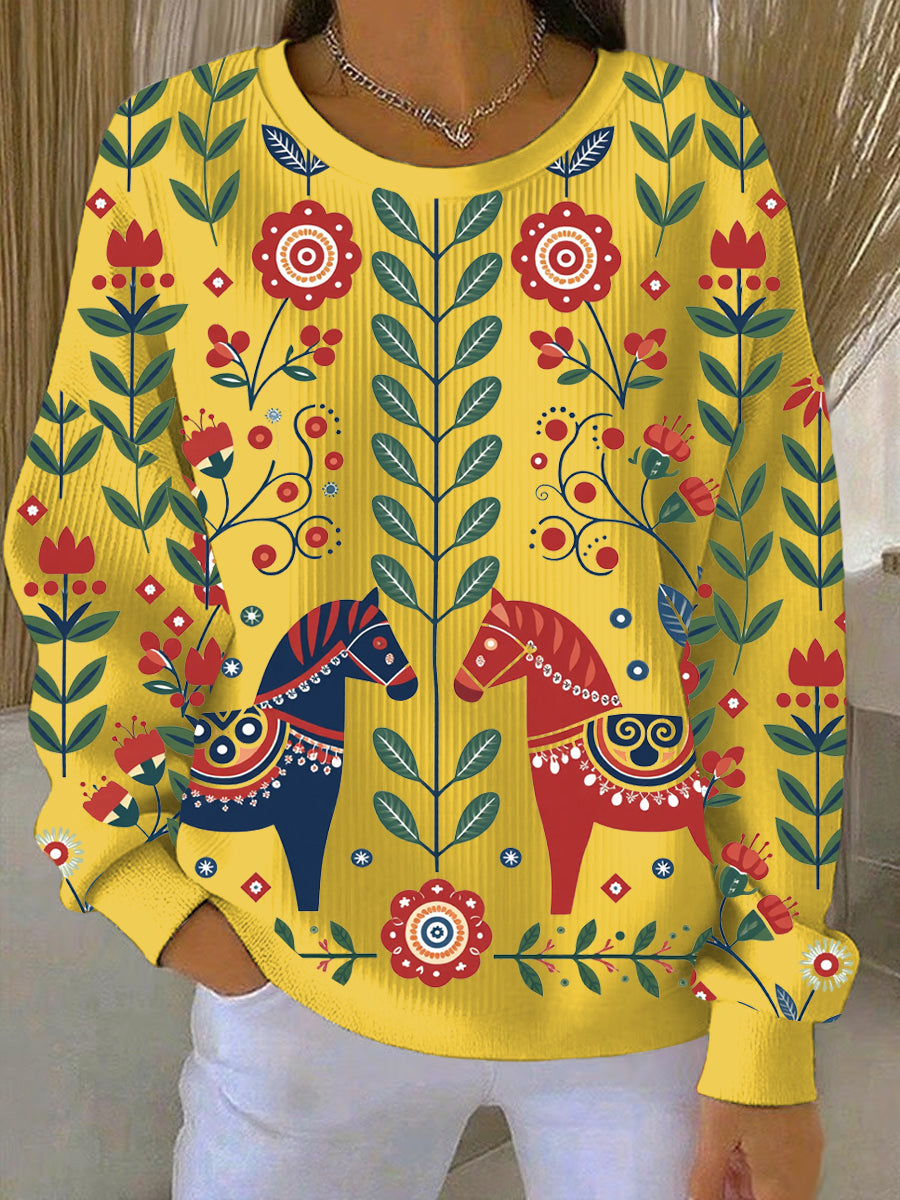 Women's Swedish Dala Horse Art Print Casual Sweatshirt