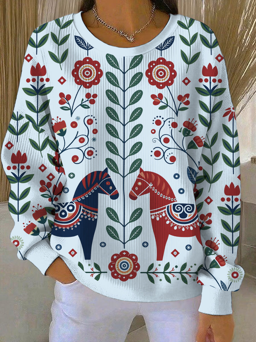 Women's Swedish Dala Horse Art Print Casual Sweatshirt