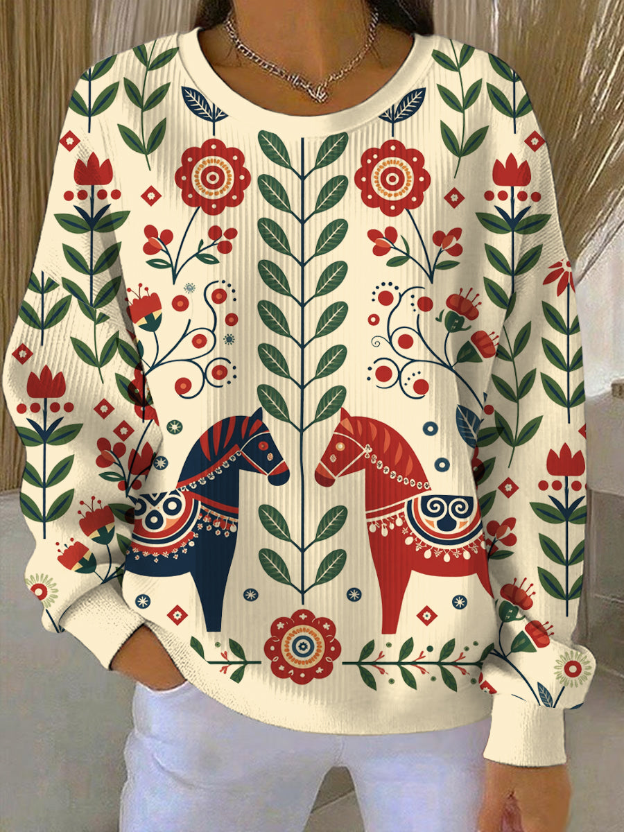 Women's Swedish Dala Horse Art Print Casual Sweatshirt