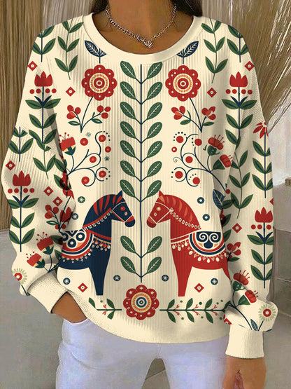 Women's Swedish Dala Horse Art Print Casual Sweatshirt