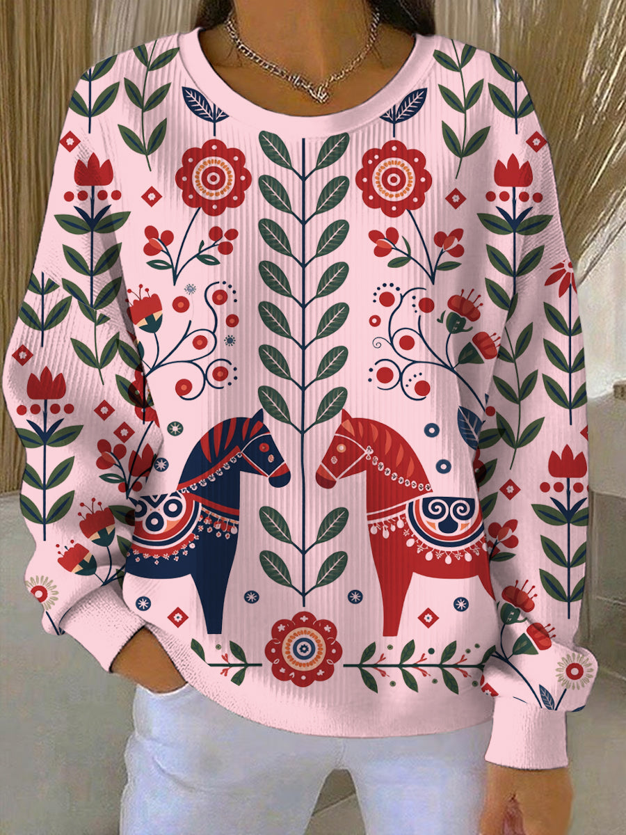 Women's Swedish Dala Horse Art Print Casual Sweatshirt