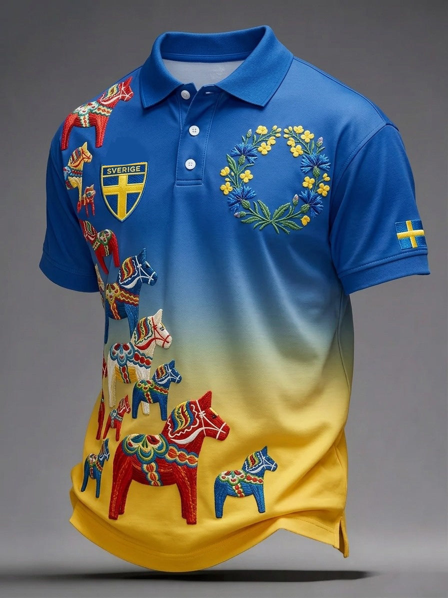 Men's Swedish Football Polo Shirt with Short Sleeves