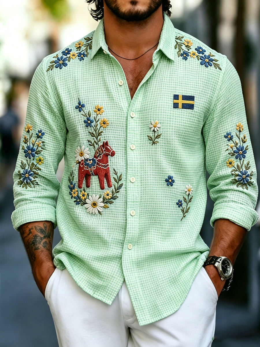 Men's Midsummer Floral Long-Sleeved Shirt