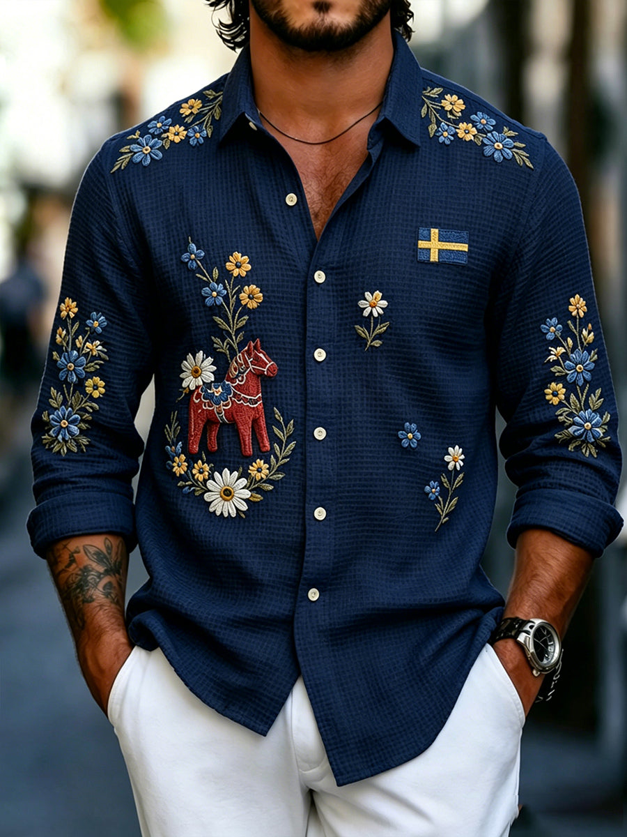 Men's Midsummer Floral Long-Sleeved Shirt
