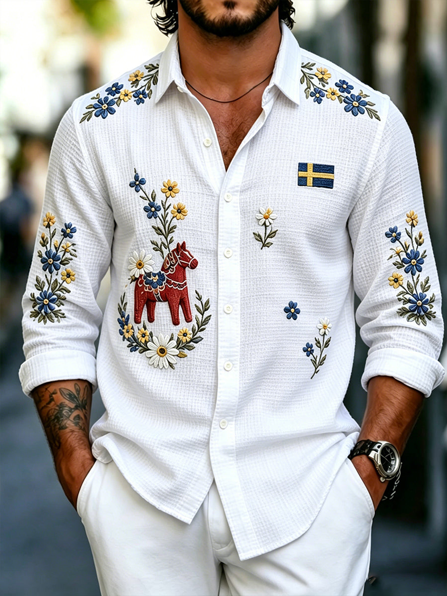 Men's Midsummer Floral Long-Sleeved Shirt