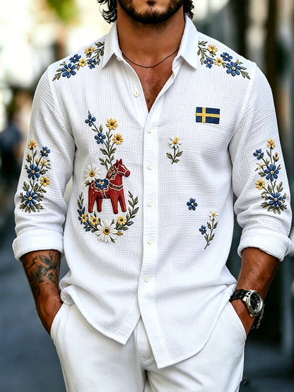 Men's Midsummer Floral Long-Sleeved Shirt
