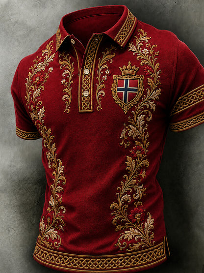 Men's Retro Nordic Style Norwegian Art Print Casual Polo Shirt
