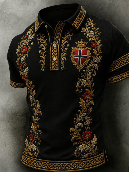 Men's Retro Nordic Style Norwegian Art Print Casual Polo Shirt