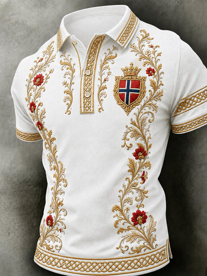 Men's Retro Nordic Style Norwegian Art Print Casual Polo Shirt