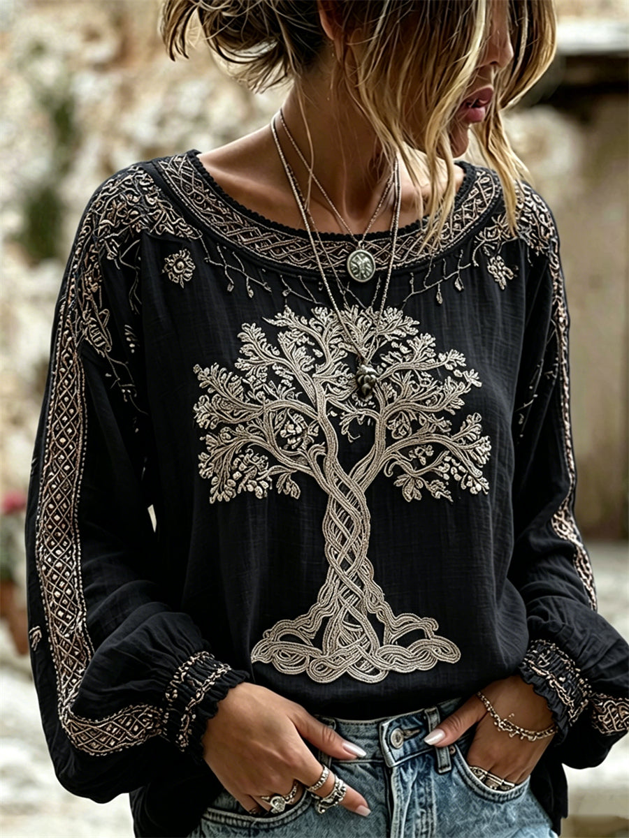 Women's Vintage Viking Cotton-Linen Printed Tunic