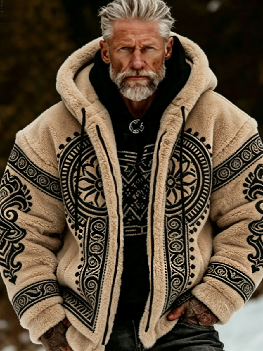 Men's Viking Celtic Art Plush Cozy Warm Zipper Jacket