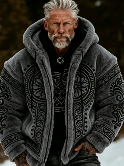 Men's Viking Celtic Art Plush Cozy Warm Zipper Jacket