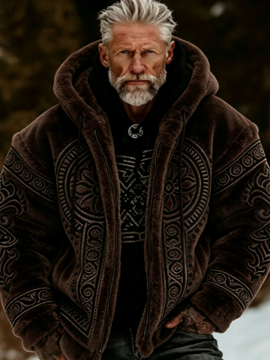 Men's Viking Celtic Art Plush Cozy Warm Zipper Jacket