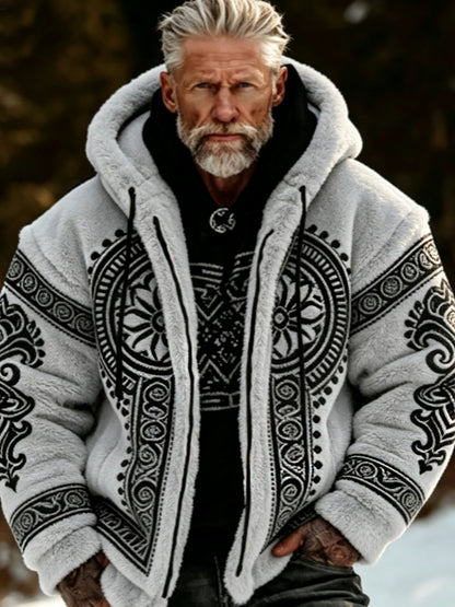 Men's Viking Celtic Art Plush Cozy Warm Zipper Jacket