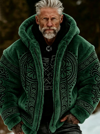 Men's Viking Celtic Art Plush Cozy Warm Zipper Jacket